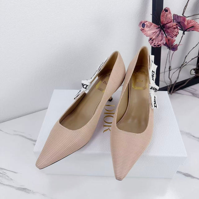 DIOR 26S KITTEN-HEEL PUMP 65MM IN NUDE PINK FABRIC WITH BOW