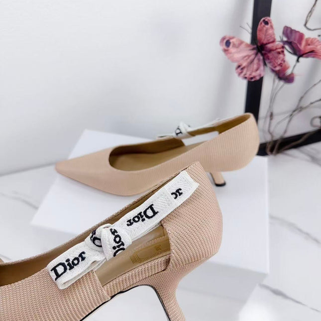 DIOR 26S KITTEN-HEEL PUMP 65MM IN NUDE PINK FABRIC WITH BOW