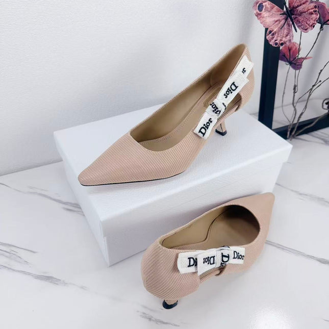 DIOR 26S KITTEN-HEEL PUMP 65MM IN NUDE PINK FABRIC WITH BOW