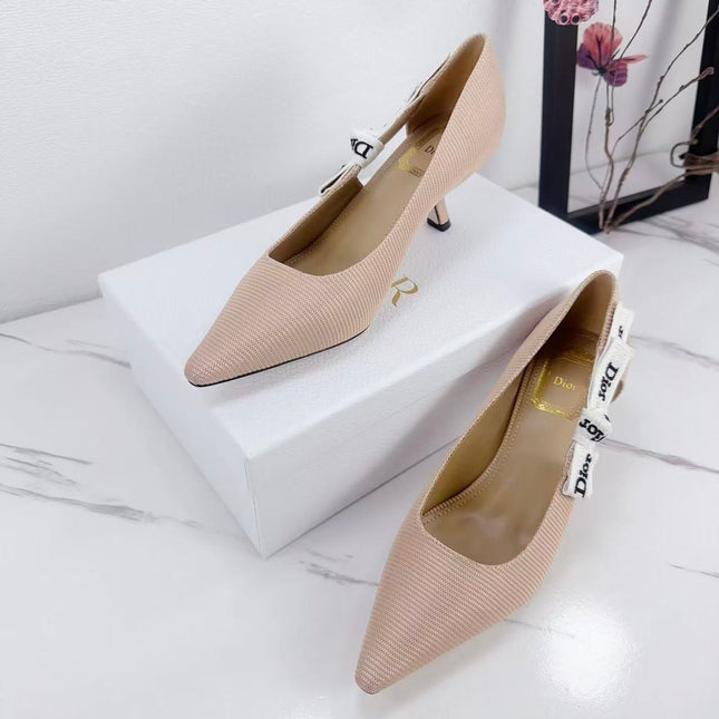 DIOR 26S KITTEN-HEEL PUMP 65MM IN NUDE PINK FABRIC WITH BOW