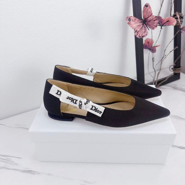 DIOR 26S SLINGBACK FLAT IN BLACK FABRIC WITH BOW