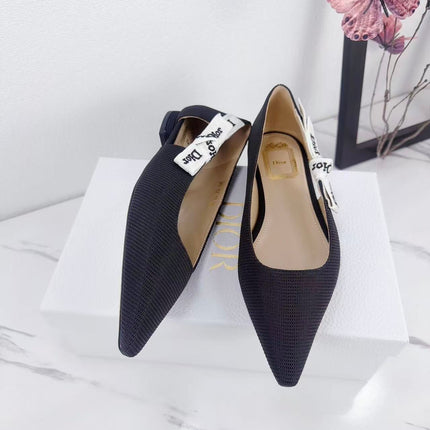 DIOR 26S SLINGBACK FLAT IN BLACK FABRIC WITH BOW