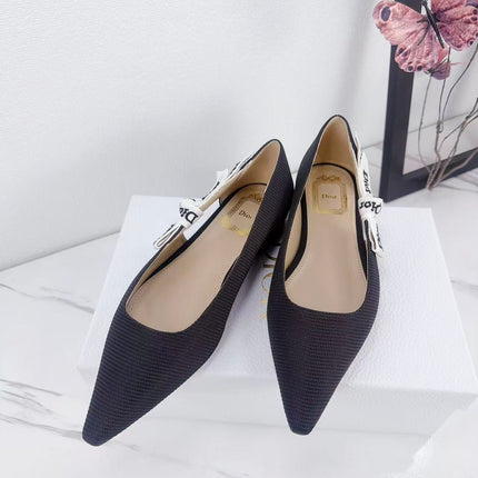 DIOR 26S SLINGBACK FLAT IN BLACK FABRIC WITH BOW