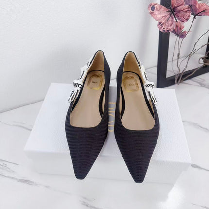 DIOR 26S SLINGBACK FLAT IN BLACK FABRIC WITH BOW