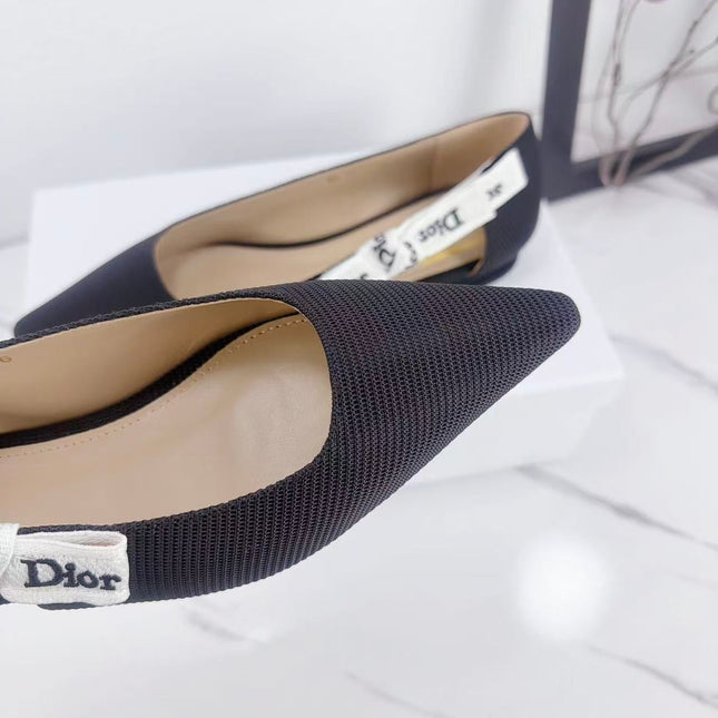 DIOR 26S SLINGBACK FLAT IN BLACK FABRIC WITH BOW