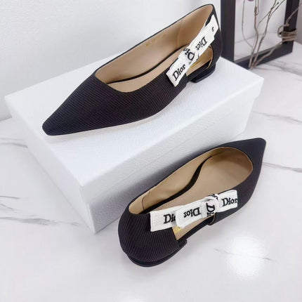 DIOR 26S SLINGBACK FLAT IN BLACK FABRIC WITH BOW