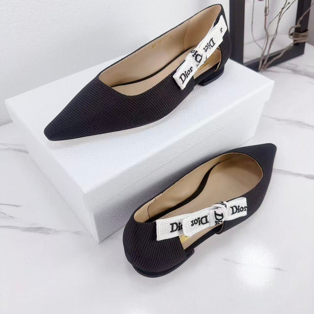 DIOR 26S SLINGBACK FLAT IN BLACK FABRIC WITH BOW