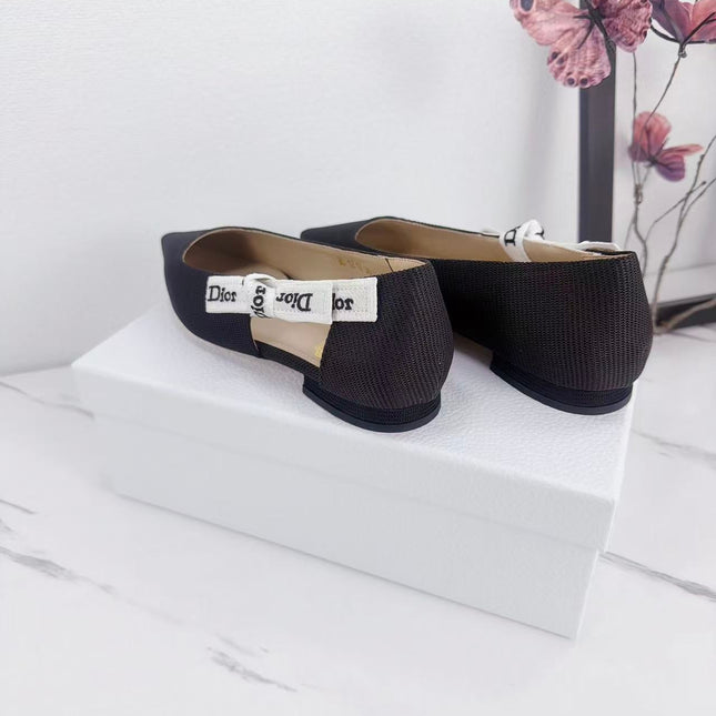 DIOR 26S SLINGBACK FLAT IN BLACK FABRIC WITH BOW