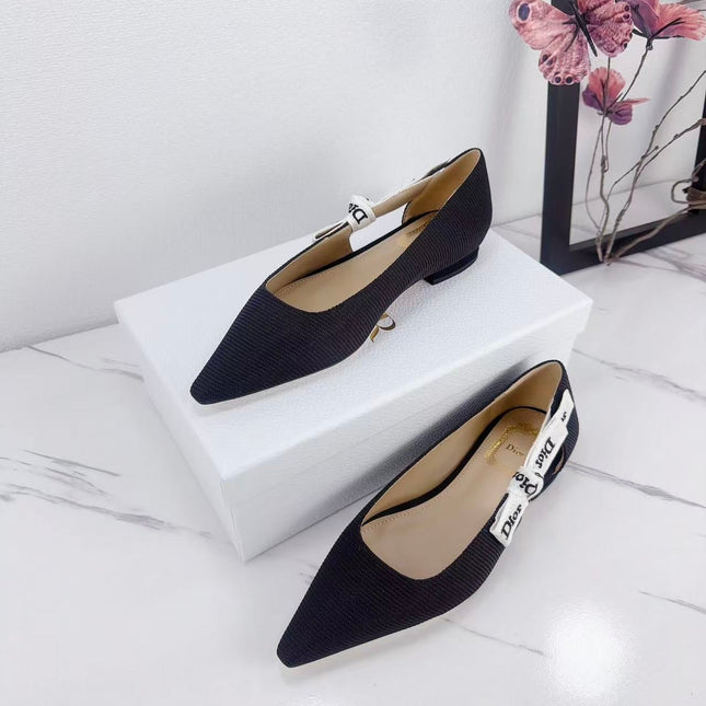 DIOR 26S SLINGBACK FLAT IN BLACK FABRIC WITH BOW