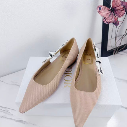 DIOR 26S SLINGBACK FLAT IN NUDE PINK FABRIC WITH BOW