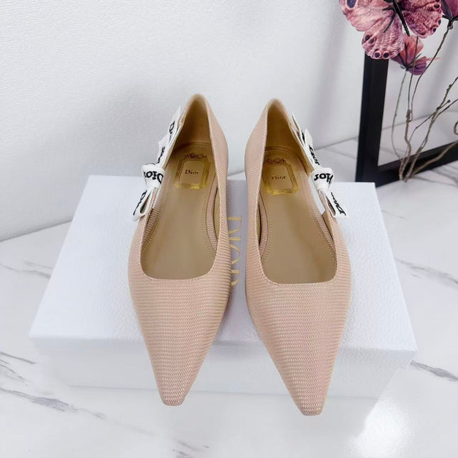 DIOR 26S SLINGBACK FLAT IN NUDE PINK FABRIC WITH BOW