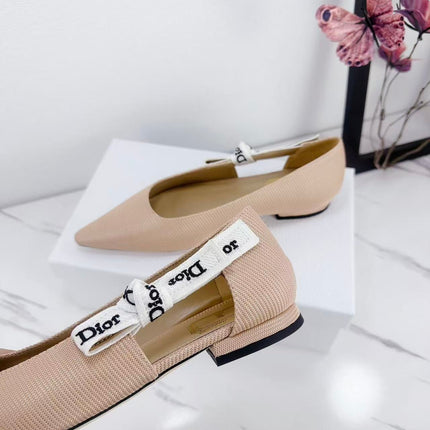 DIOR 26S SLINGBACK FLAT IN NUDE PINK FABRIC WITH BOW