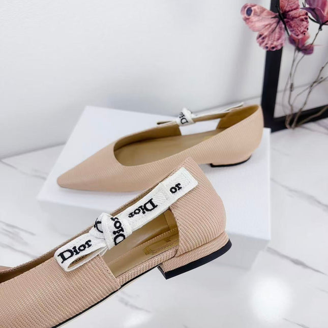 DIOR 26S SLINGBACK FLAT IN NUDE PINK FABRIC WITH BOW