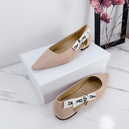 DIOR 26S SLINGBACK FLAT IN NUDE PINK FABRIC WITH BOW