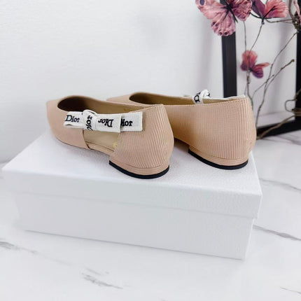 DIOR 26S SLINGBACK FLAT IN NUDE PINK FABRIC WITH BOW