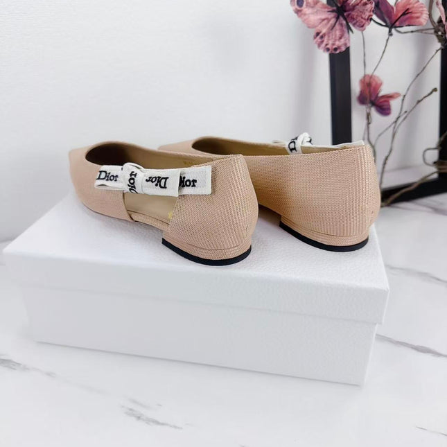 DIOR 26S SLINGBACK FLAT IN NUDE PINK FABRIC WITH BOW