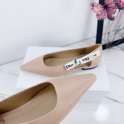 DIOR 26S SLINGBACK FLAT IN NUDE PINK FABRIC WITH BOW