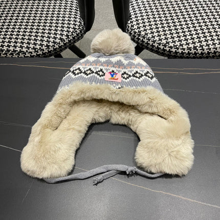 PLUSH EARMUFFS HAT IN COLORFUL WOOL AND RABBIT FUR 408172