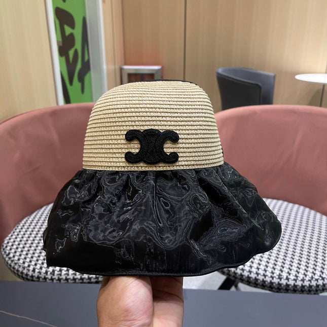 CELINE 26S STRAW CROWN RUFFLE-BRIM SUN HAT STYLE 112
