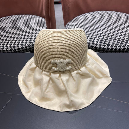 CELINE 26S STRAW CROWN RUFFLE-BRIM SUN HAT STYLE 111