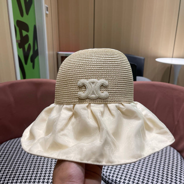 CELINE 26S STRAW CROWN RUFFLE-BRIM SUN HAT STYLE 111