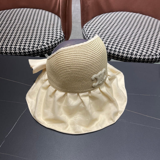 CELINE 26S STRAW CROWN RUFFLE-BRIM SUN HAT STYLE 111