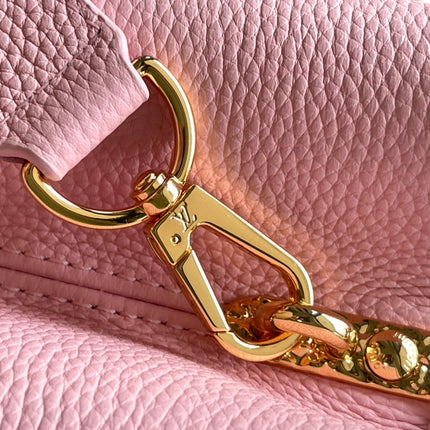 CAPUCINES EAST-WEST 33 IN BLUSH PINK CALFSKIN GOLD HARDWARE