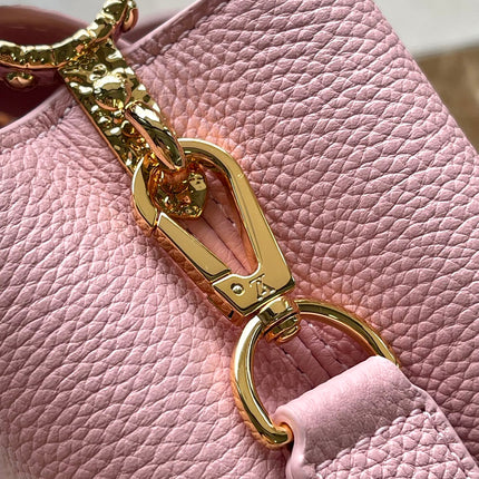 CAPUCINES EAST-WEST MINI 22 IN BLUSH PINK CALFSKIN GOLD HARDWARE