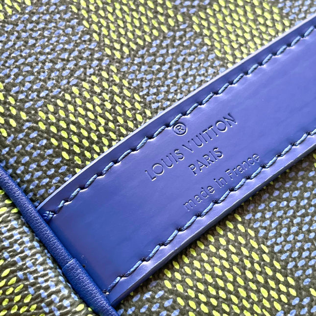 KEEPALL BANDOULIÈRE 45 IN BLUE GREEN DAMIER HERITAGE COATED CANVAS