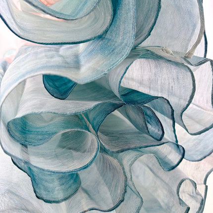 ZIMMER SILK MIDI DRESS IN PASTEL BLUE-GREEN AND LIGHT PURPLE