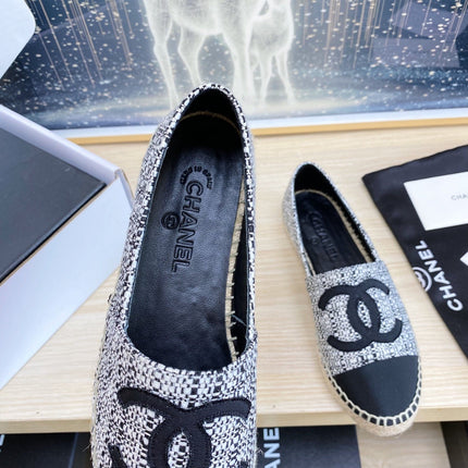 CC ESPADRILLES PLATFORM IN WHITE MIX BLACK TWEED