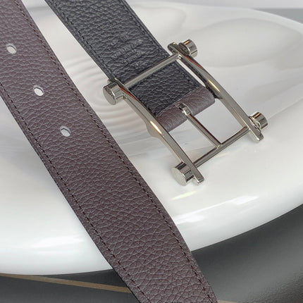 HM REVERSIBLE BLACK AND CHOCOLATE BROWN LEATHER STRAP 32 MM COPPER HARDWARE