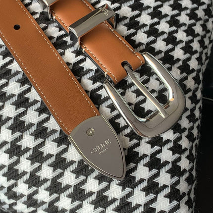 BELT 25MM MEDIUM WESTERN IN BROWN CALFSKIN SILVER BUCKLE