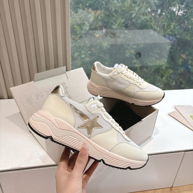 RUNNING SOLE SNEAKERS IN WHITE MESH AND CALFSKIN GOLD STAR
