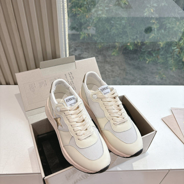RUNNING SOLE SNEAKERS IN WHITE MESH AND CALFSKIN GOLD STAR