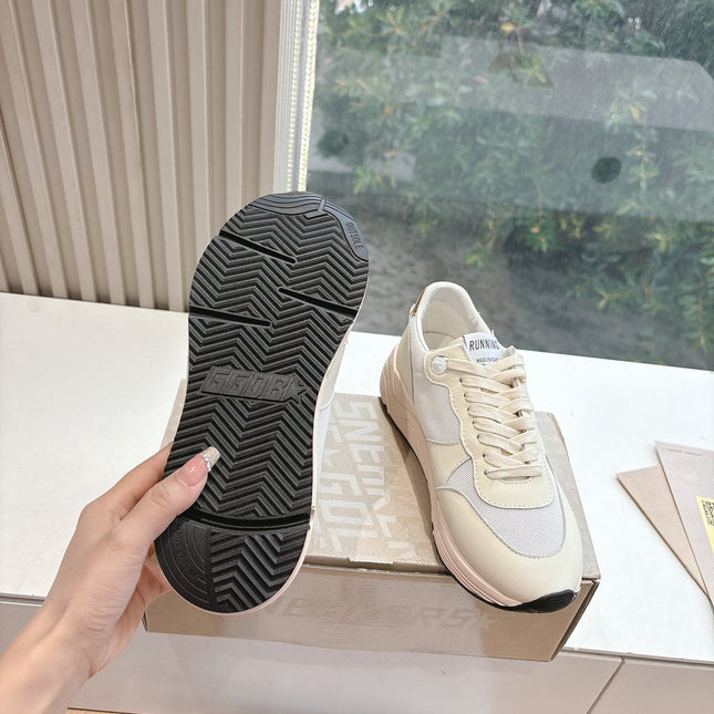 RUNNING SOLE SNEAKERS IN WHITE MESH AND CALFSKIN GOLD STAR