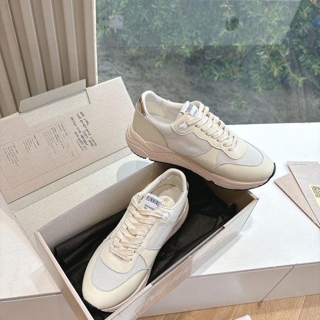 RUNNING SOLE SNEAKERS IN WHITE MESH AND CALFSKIN GOLD STAR