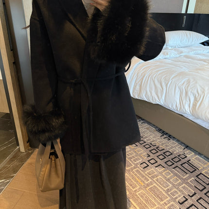 MAX MARA 25S CASHMERE COAT WITH FOX FUR TRIM 203
