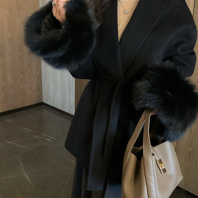 MAX MARA 25S CASHMERE COAT WITH FOX FUR TRIM 203
