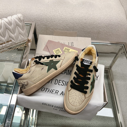 BALL STAR SNEAKERS IN RODEO DUST BEIGE CALFSKIN WITH GREEN STAR BLUE HEEL TAB
