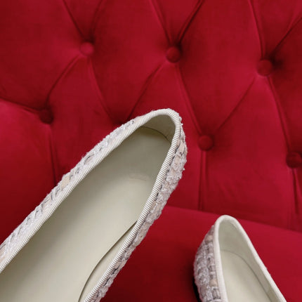ballet flat white black tweed lambskin