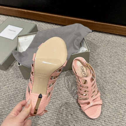 HIGH SANDAL 10 CM IN LIGHT PINK CALFSKIN