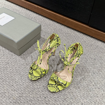 HIGH HEEL 10 CM SANDAL IN NEON YELLOW MIX BLACK CALFSKIN 684356