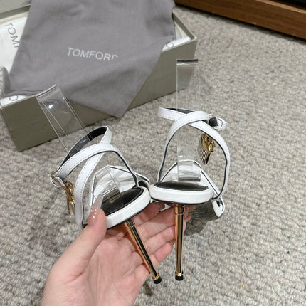 PADLOCK POINTY NAKED SANDAL 85 MM IN WHITE CALFSKIN