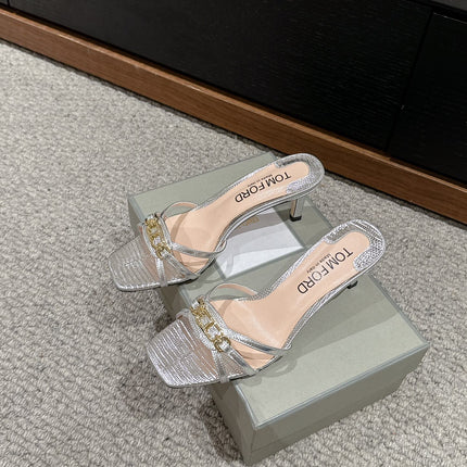 WHITNEY HIGH 6 CM MULE IN SILVER CROCODILE LEATHER