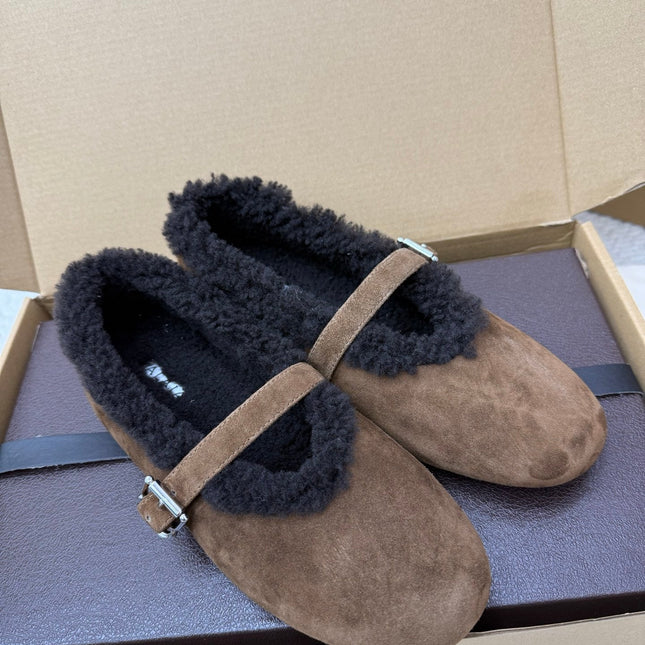 ALAIA 25S SHEARLING BALLET FLATS IN DARK BROWN SUEDE