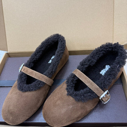 ALAIA 25S SHEARLING BALLET FLATS IN DARK BROWN SUEDE