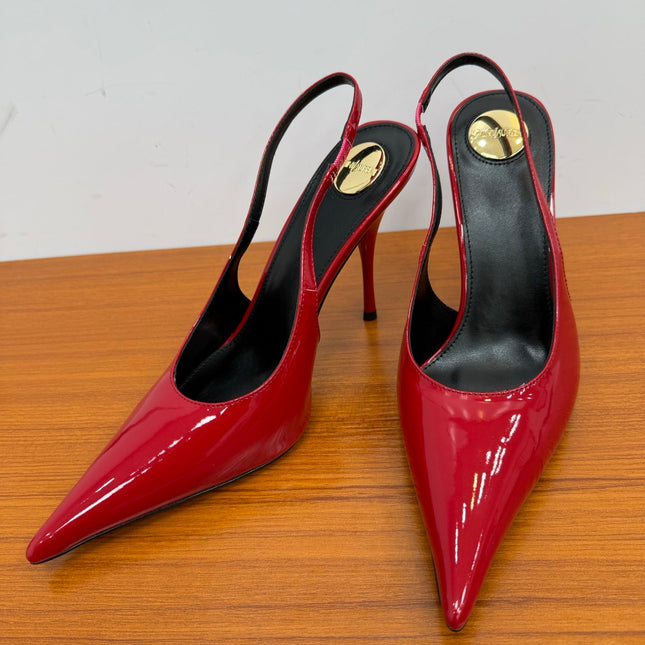 YSL 26S HEELED SLINGBACKS 100 MM IN RED GLOSSY CALFSKIN
