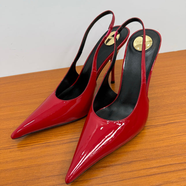 YSL 26S HEELED SLINGBACKS 100 MM IN RED GLOSSY CALFSKIN