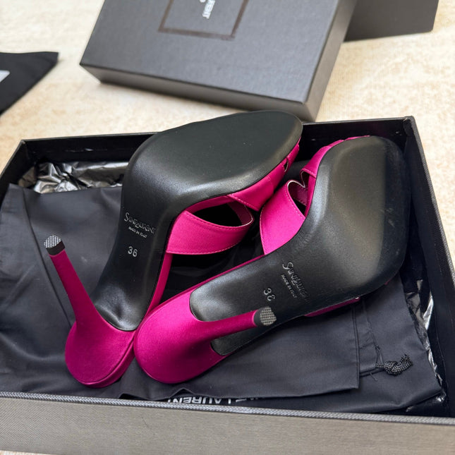 YSL 26S HEELED SANDALS 105 MM IN DARK PINK SATIN